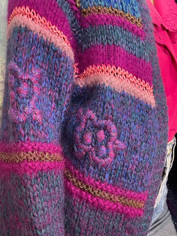 Vintage multicolor knitted cardigan with textured details