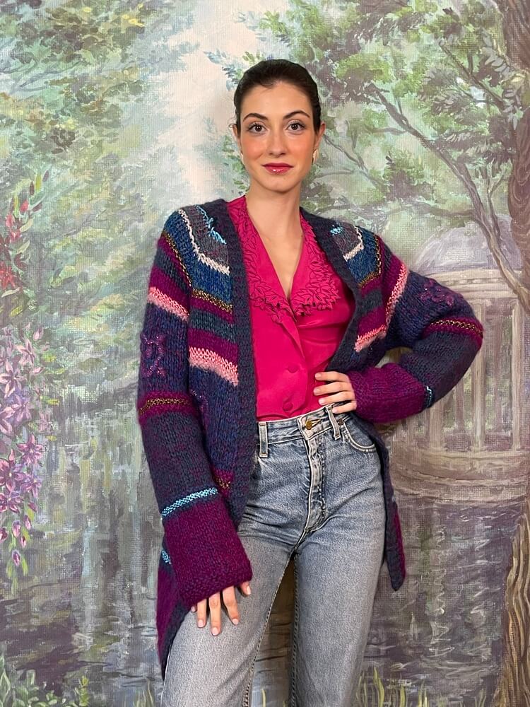 Vintage multicolor knitted cardigan with textured details