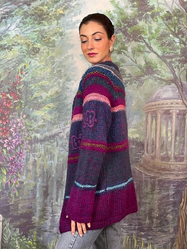 Vintage multicolor knitted cardigan with textured details