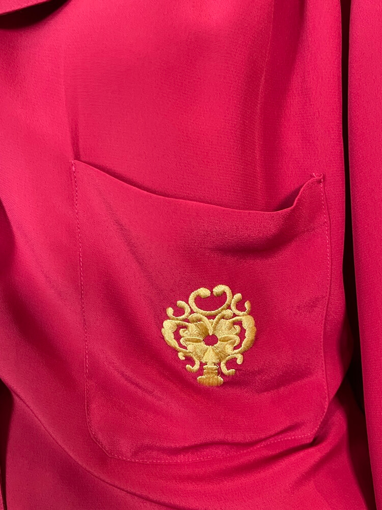 Vintage fuchsia blouse with embroidered pocket detail