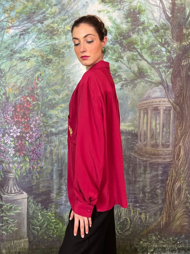 Vintage fuchsia blouse with embroidered pocket detail