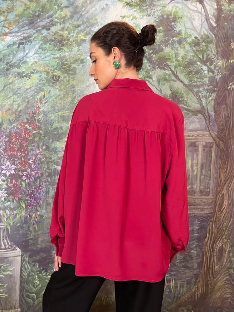 Vintage fuchsia blouse with embroidered pocket detail