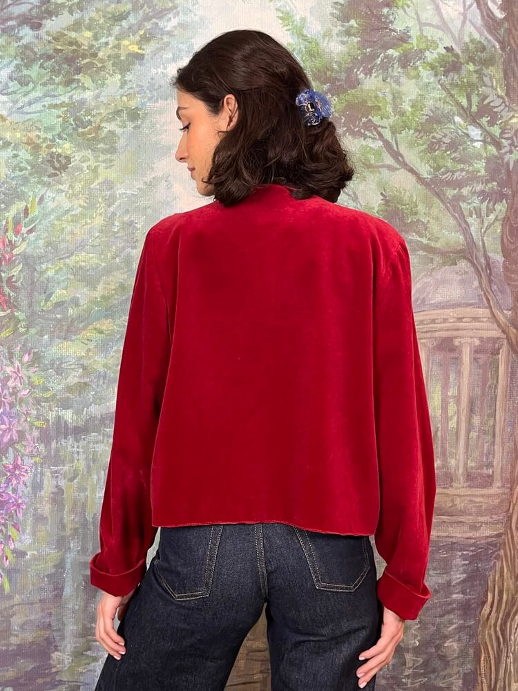 Vintage red wool and velvet jacket with embroidered details