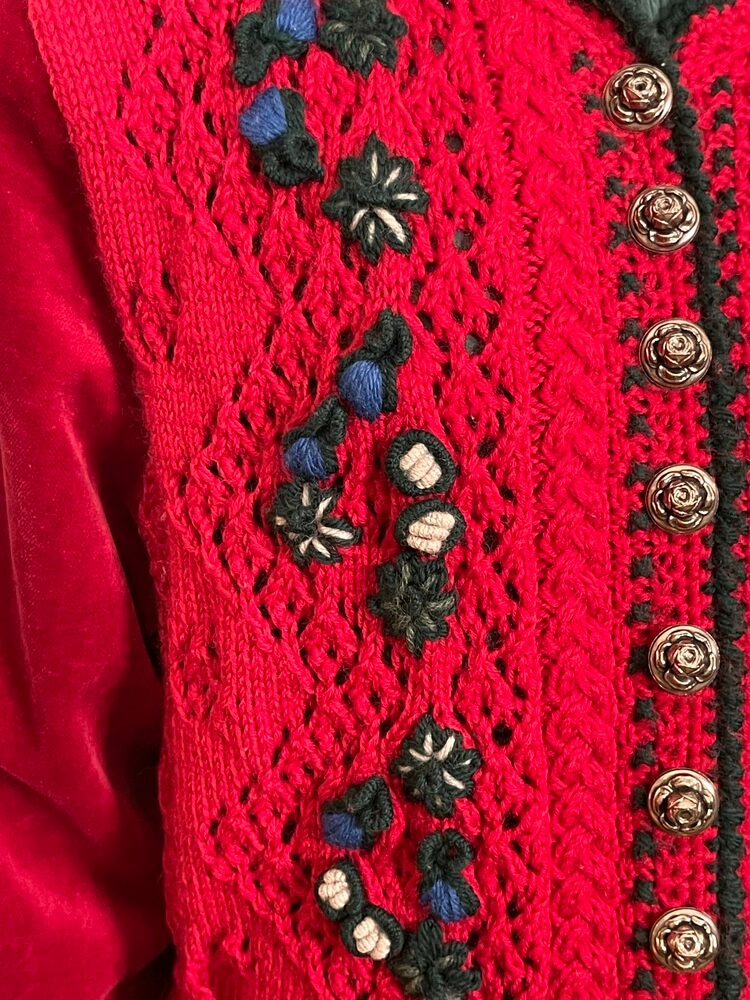 Vintage red wool and velvet jacket with embroidered details