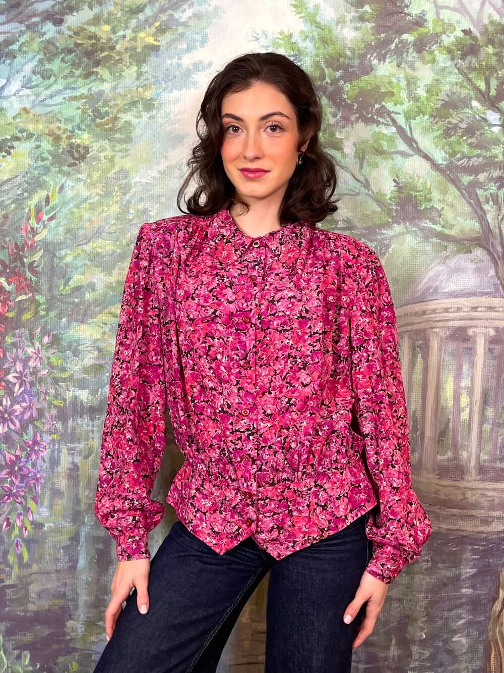 Vintage Pink Floral Printed Blouse