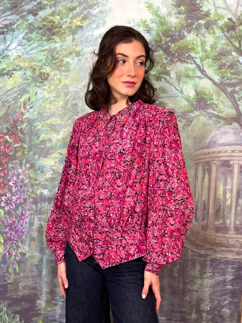 Vintage Pink Floral Printed Blouse