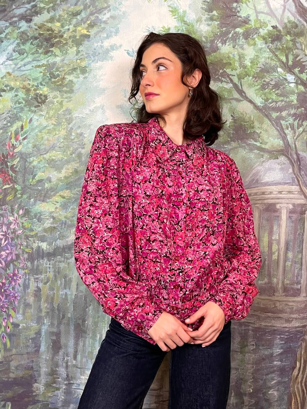 Vintage Pink Floral Printed Blouse