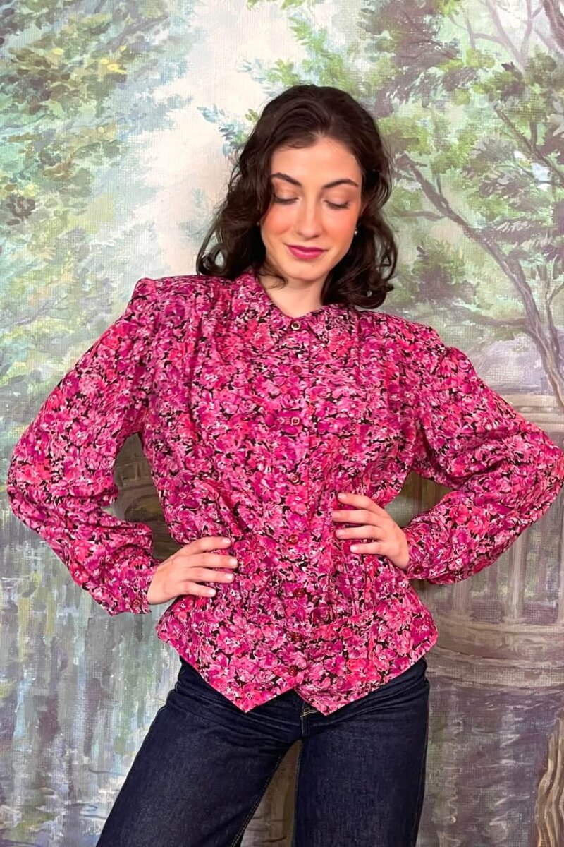 Vintage Pink Floral Printed Blouse