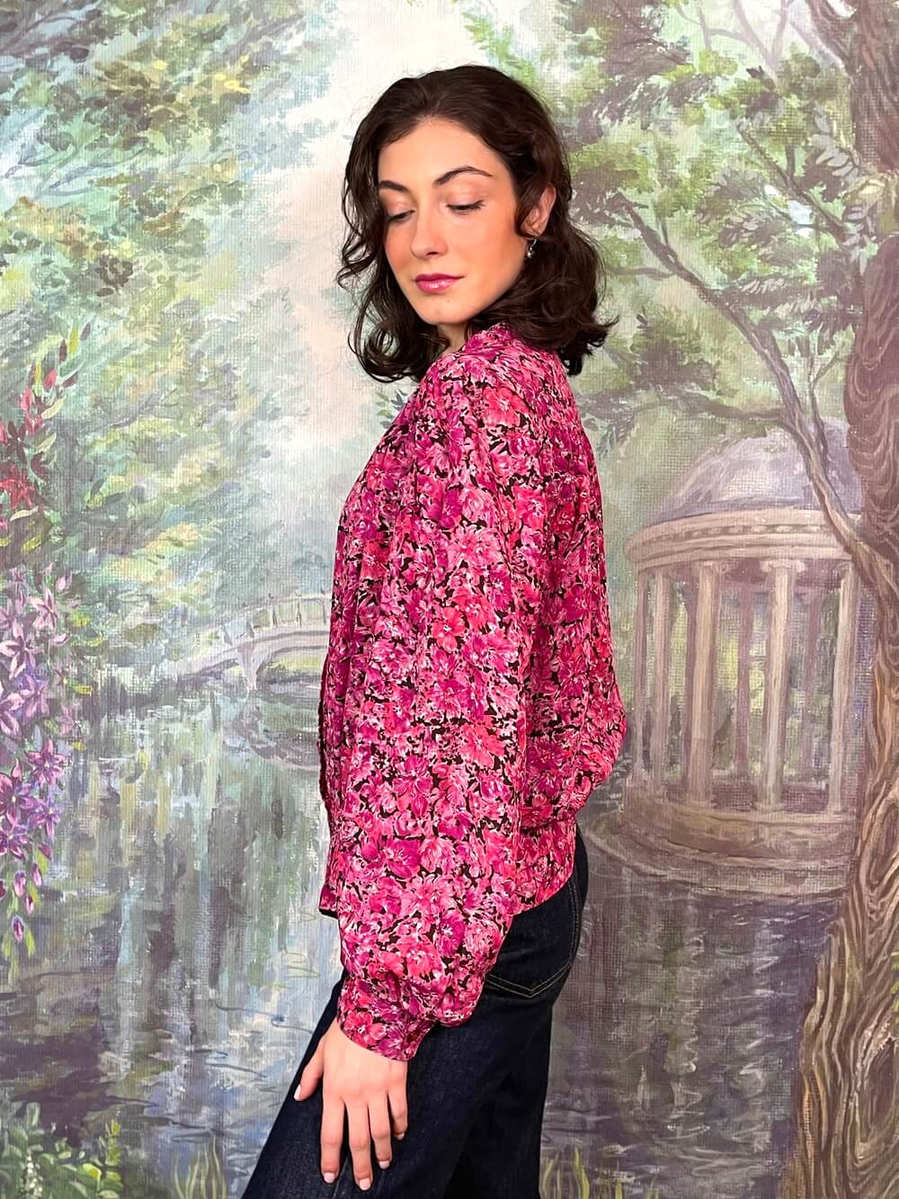 Vintage Pink Floral Printed Blouse