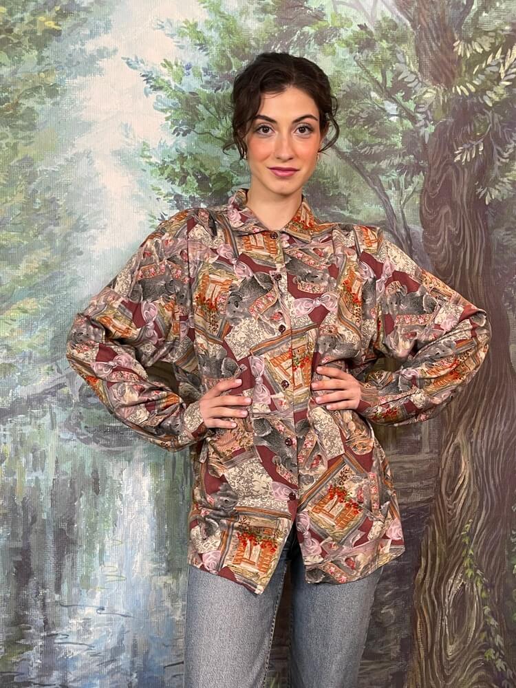 Vintage Scenic Print Button-Up Shirt