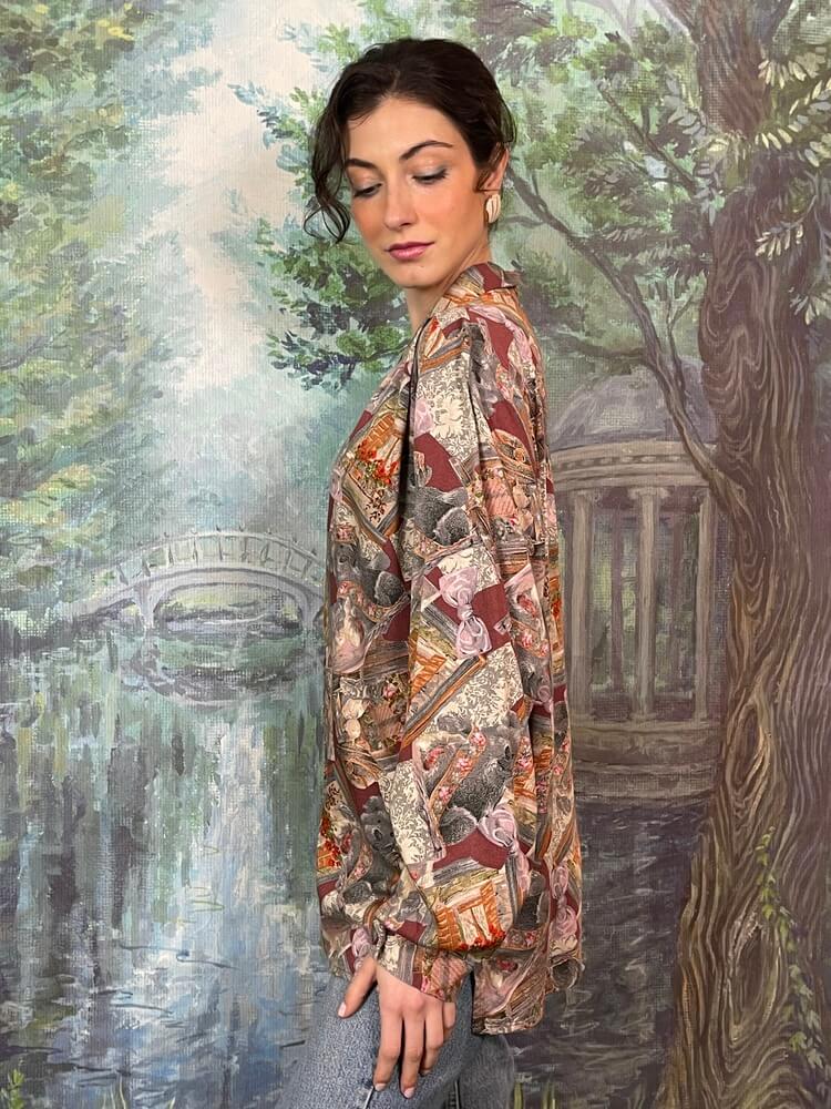 Vintage Scenic Print Button-Up Shirt