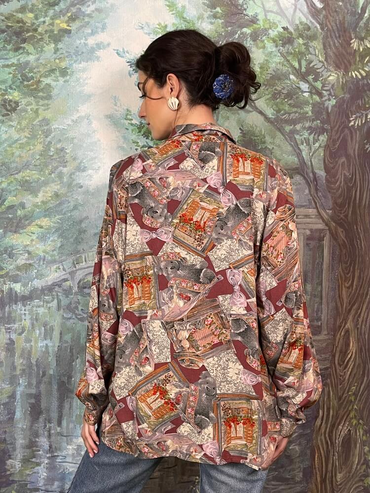 Vintage Scenic Print Button-Up Shirt