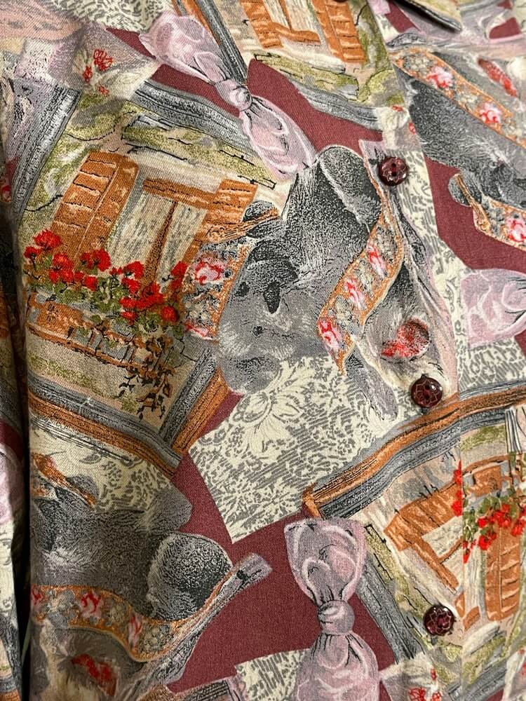 Vintage Scenic Print Button-Up Shirt