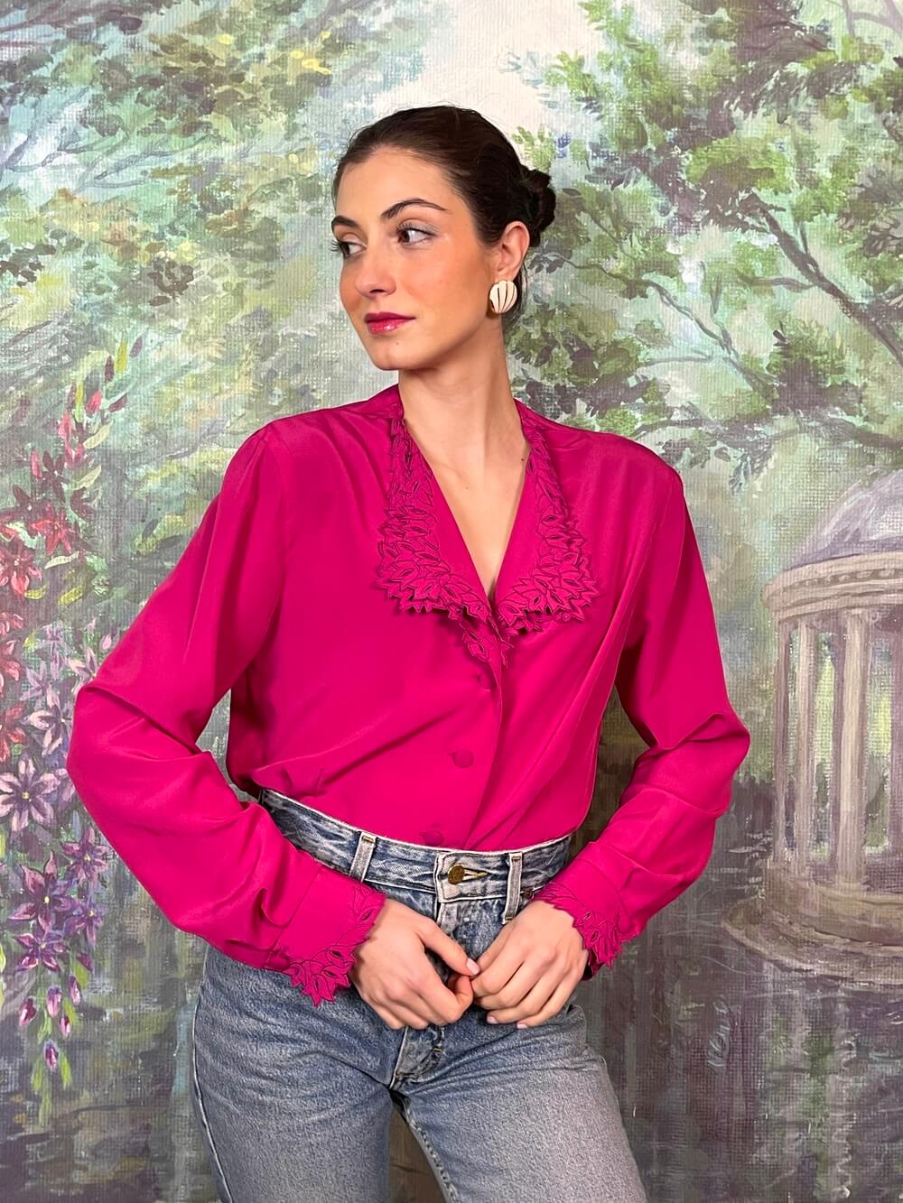 Vintage Fuchsia Blouse with Cutwork Details