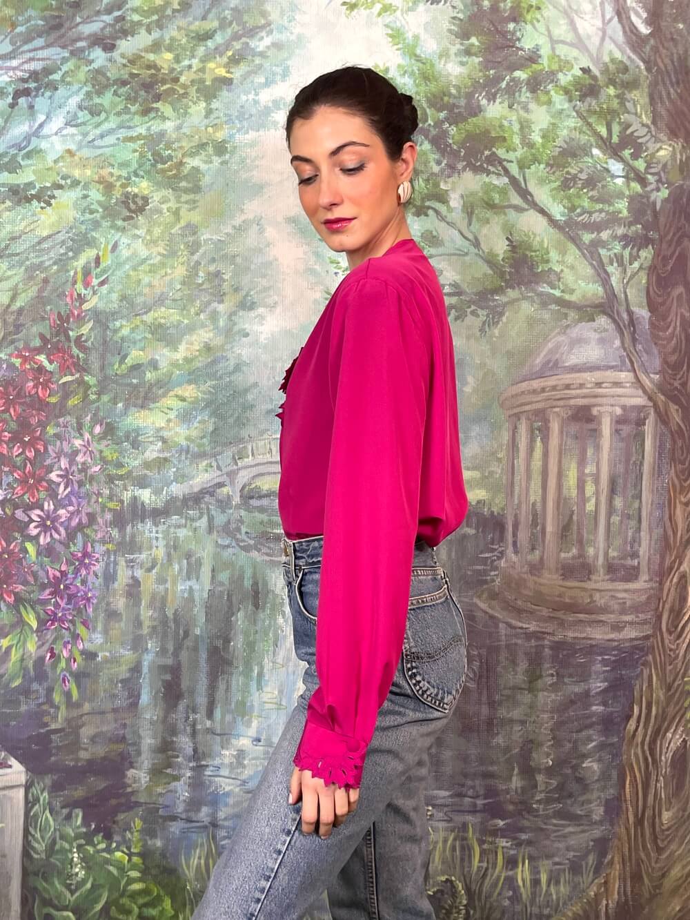 Vintage Fuchsia Blouse with Cutwork Details