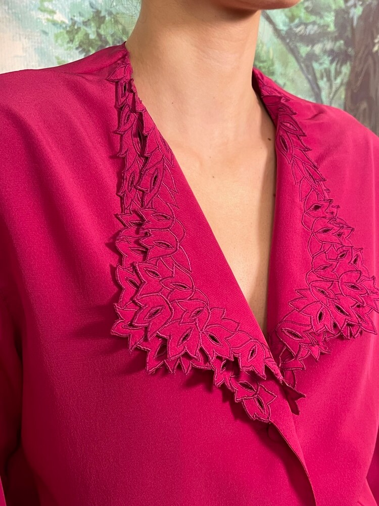 Vintage Fuchsia Blouse with Cutwork Details
