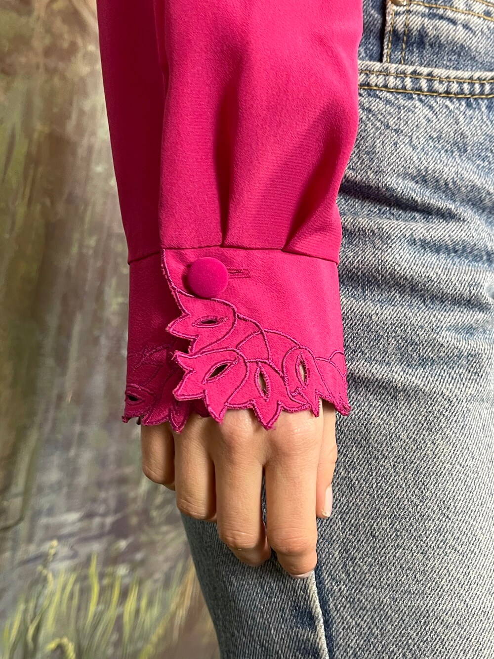 Vintage Fuchsia Blouse with Cutwork Details