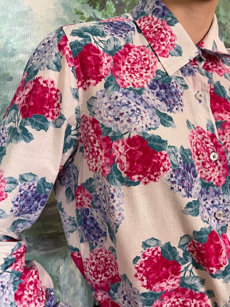 Vintage Hydrangea Floral Button-Up Shirt