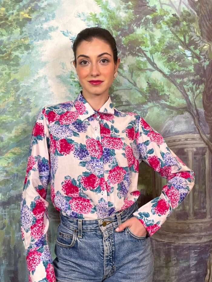 Vintage Hydrangea Floral Button-Up Shirt