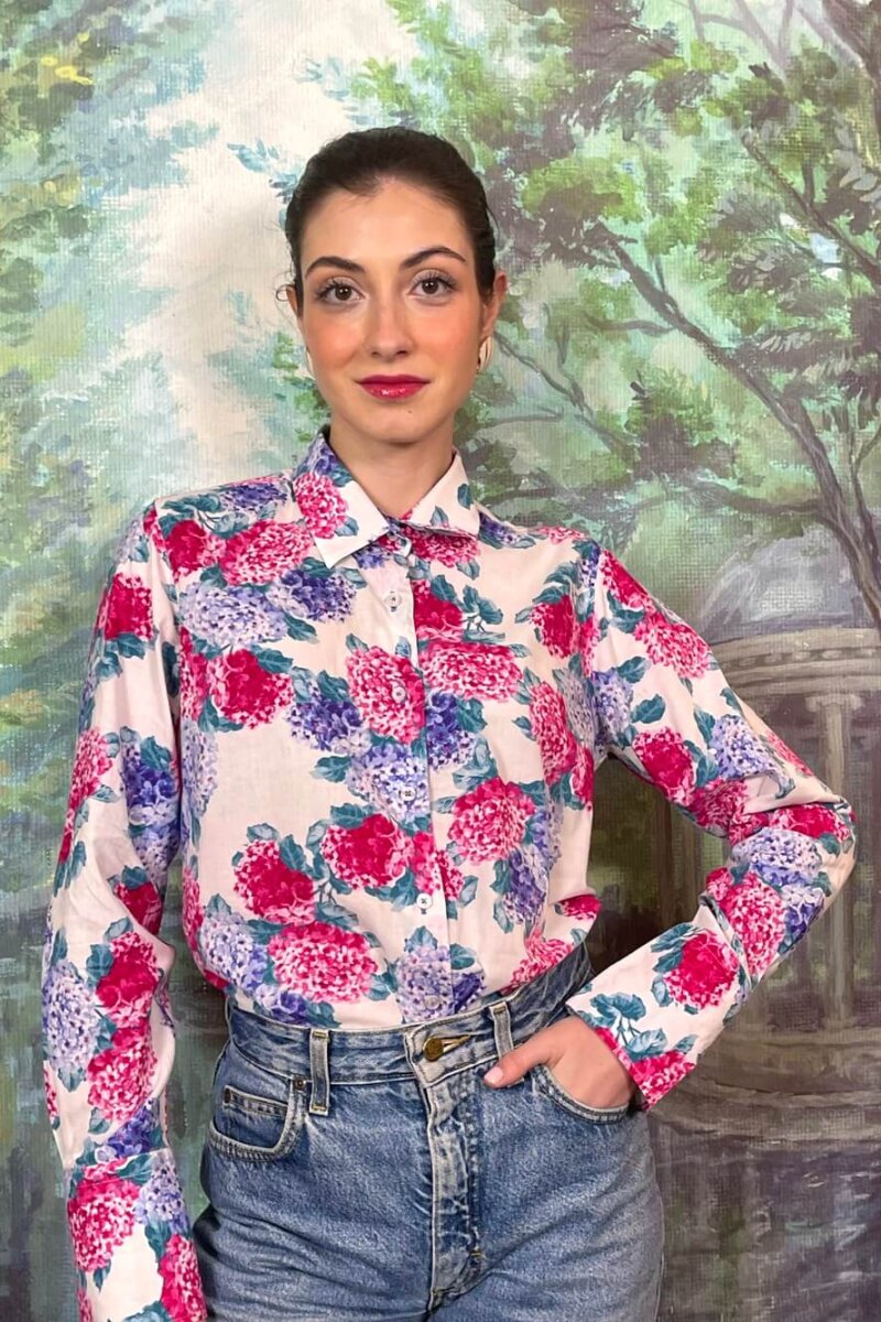 Vintage Hydrangea Floral Button-Up Shirt