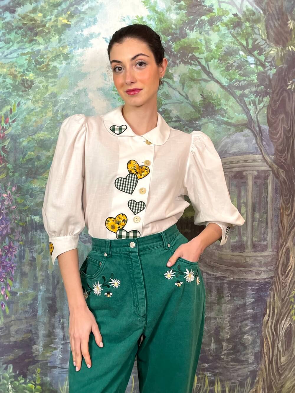 Vintage Austrian Heart Appliqué Blouse