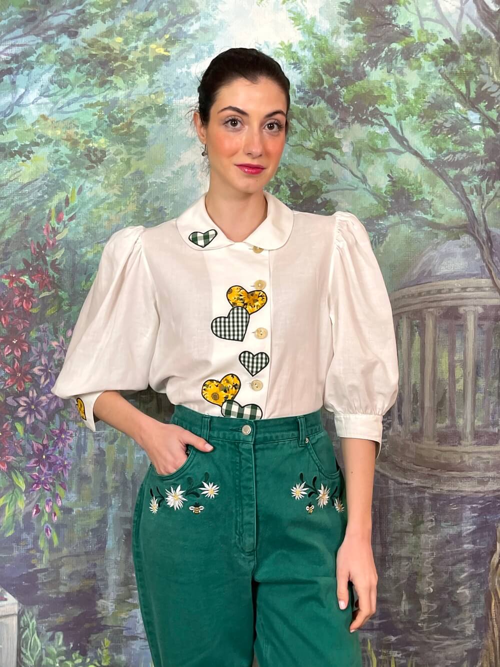 Vintage Austrian Heart Appliqué Blouse