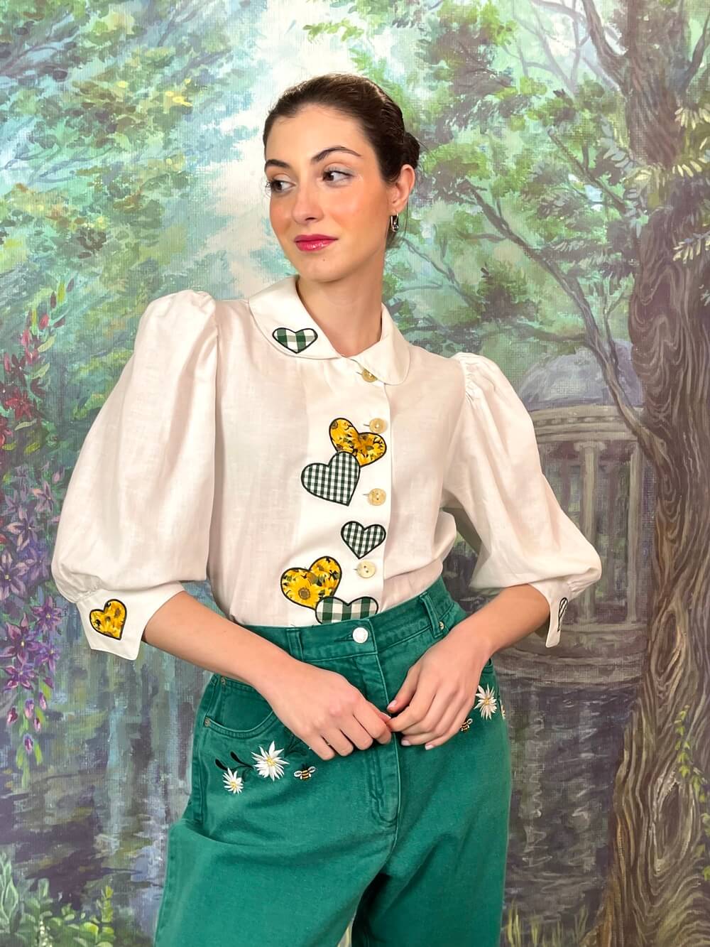 Vintage Austrian Heart Appliqué Blouse