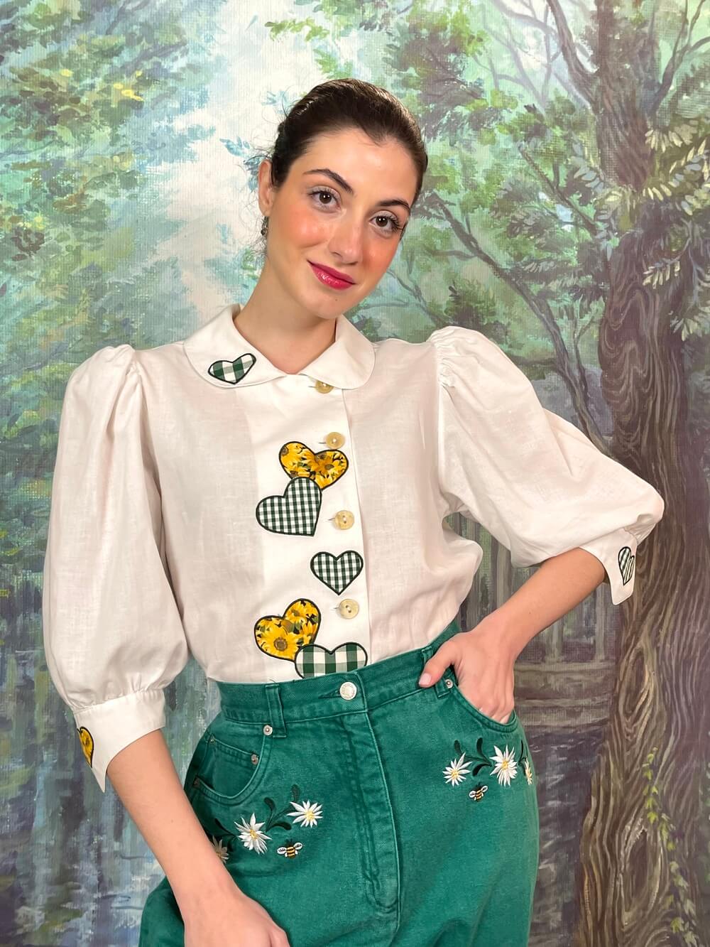 Vintage Austrian Heart Appliqué Blouse