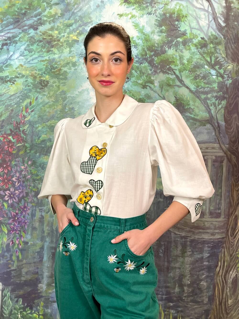 Vintage Austrian Heart Appliqué Blouse