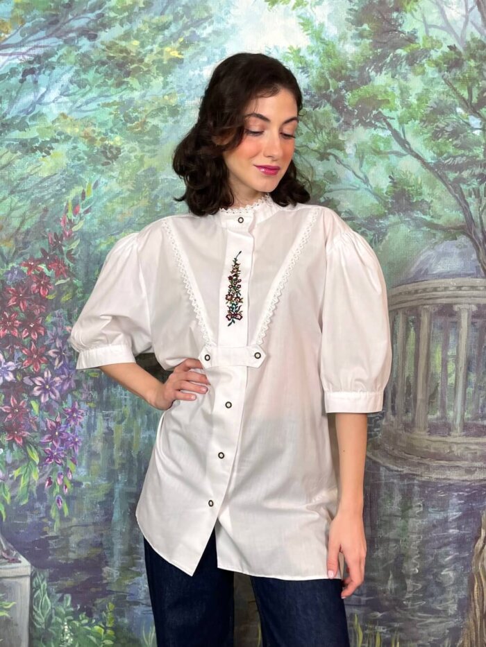 Vintage Austrian Embroidered Cotton Blouse