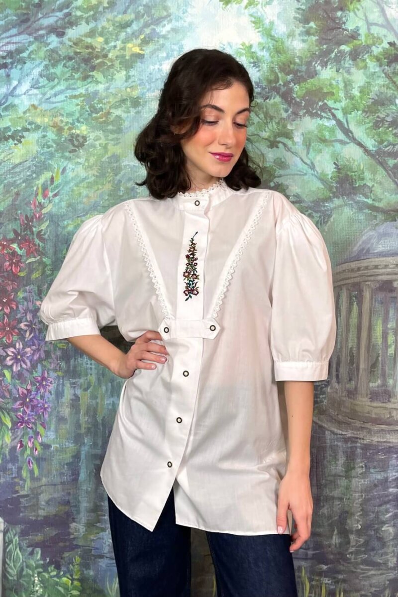Vintage Austrian Embroidered Cotton Blouse