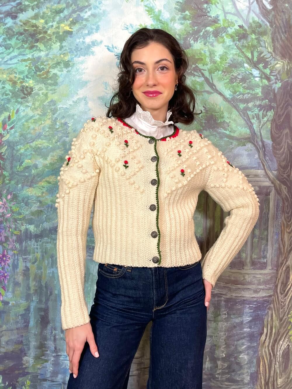 Vintage Austrian Popcorn Knit Cardigan