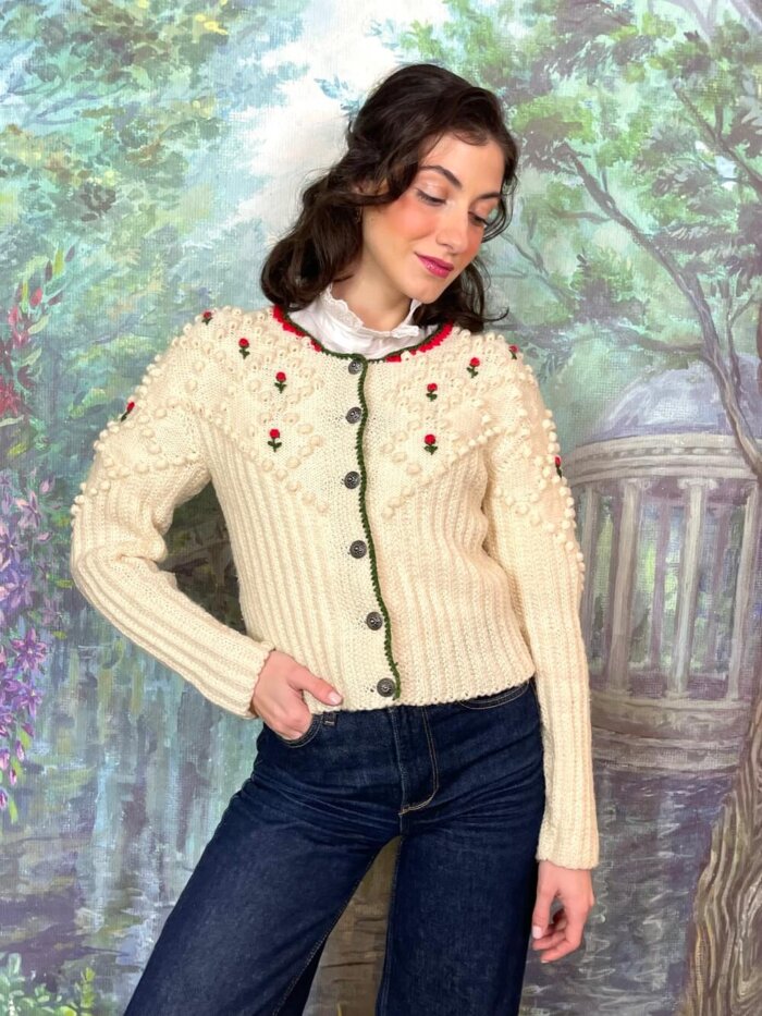 Vintage Austrian Popcorn Knit Cardigan
