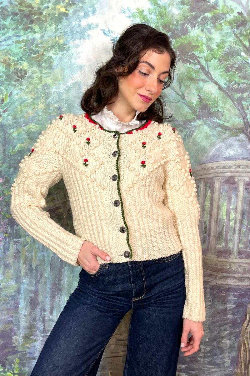 Vintage Austrian Popcorn Knit Cardigan