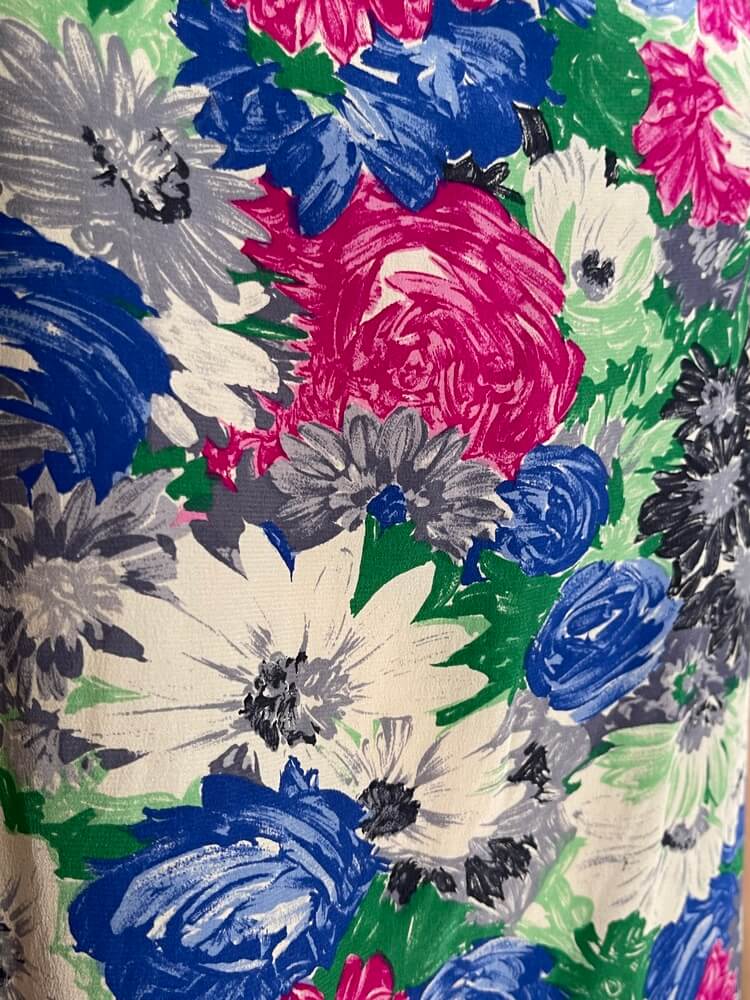 Vintage Silk Floral Flutter Sleeve Midi Dress