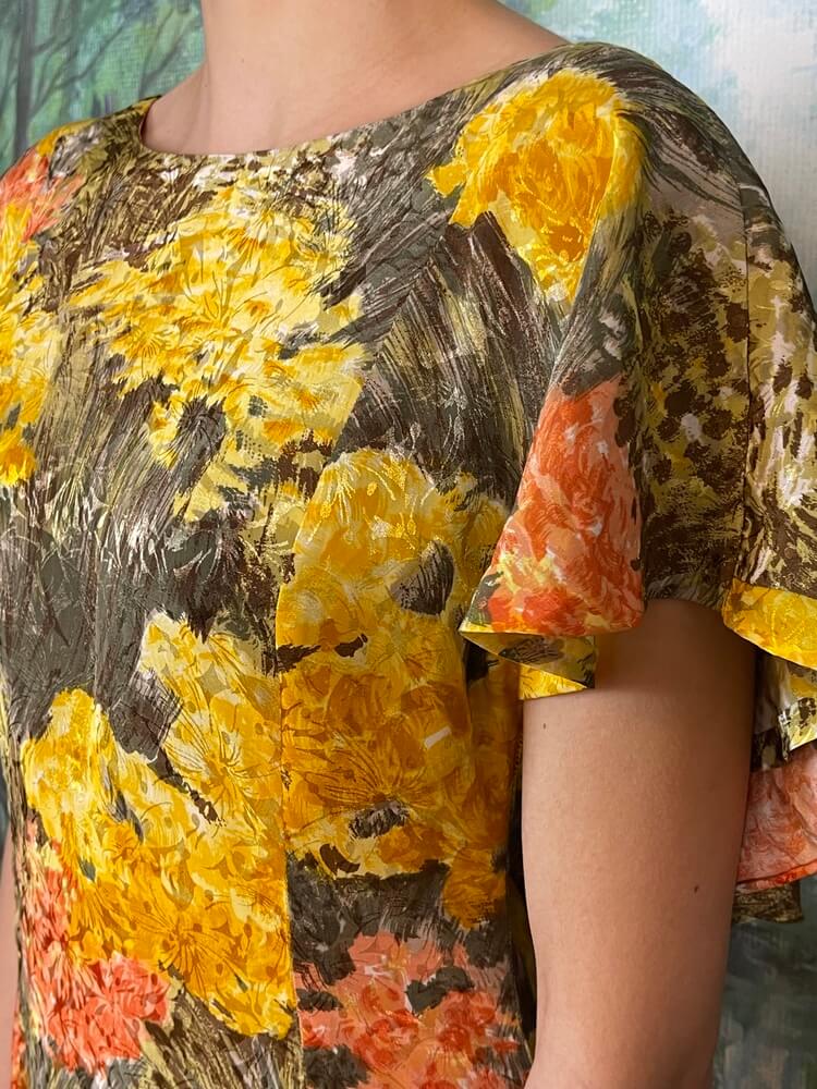 Vintage Abstract Floral Flutter Sleeve Mini Dress