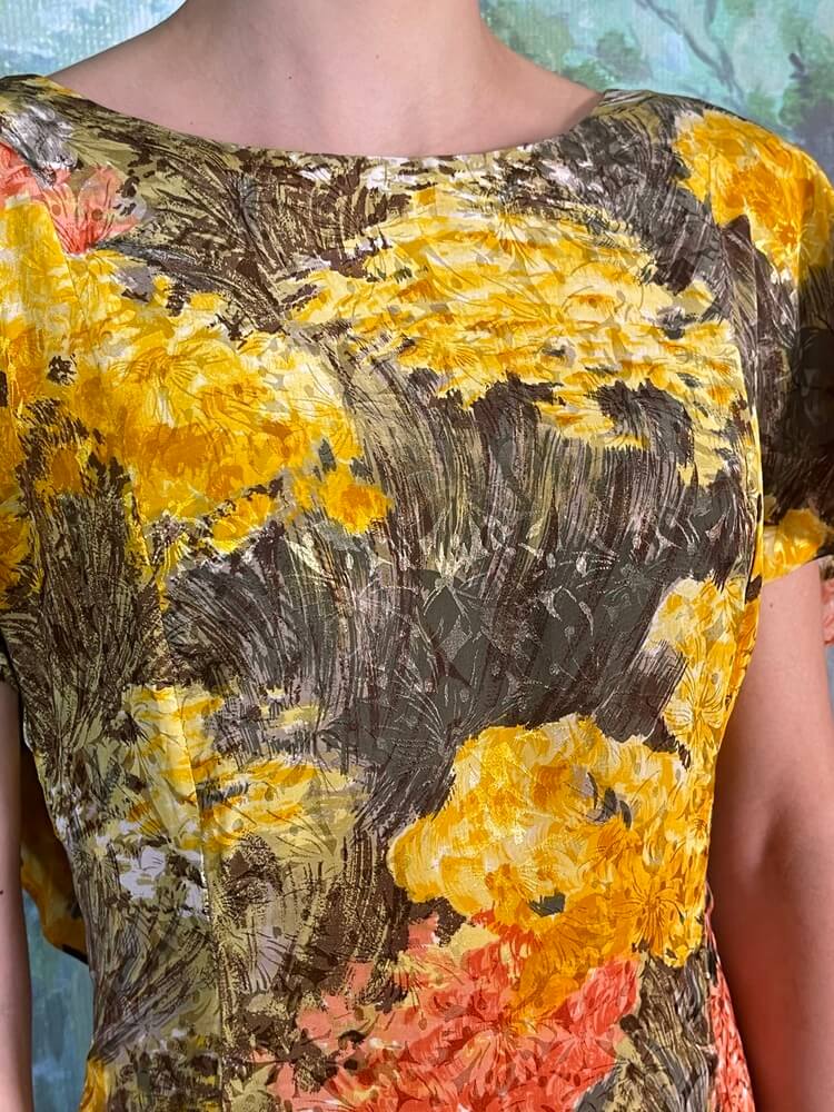 Vintage Abstract Floral Flutter Sleeve Mini Dress