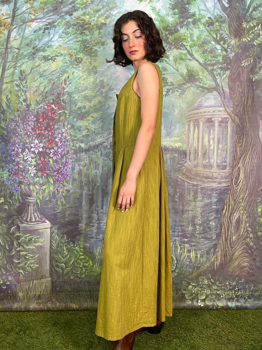 Vintage Austrian Olive Green Button Front Maxi Dress