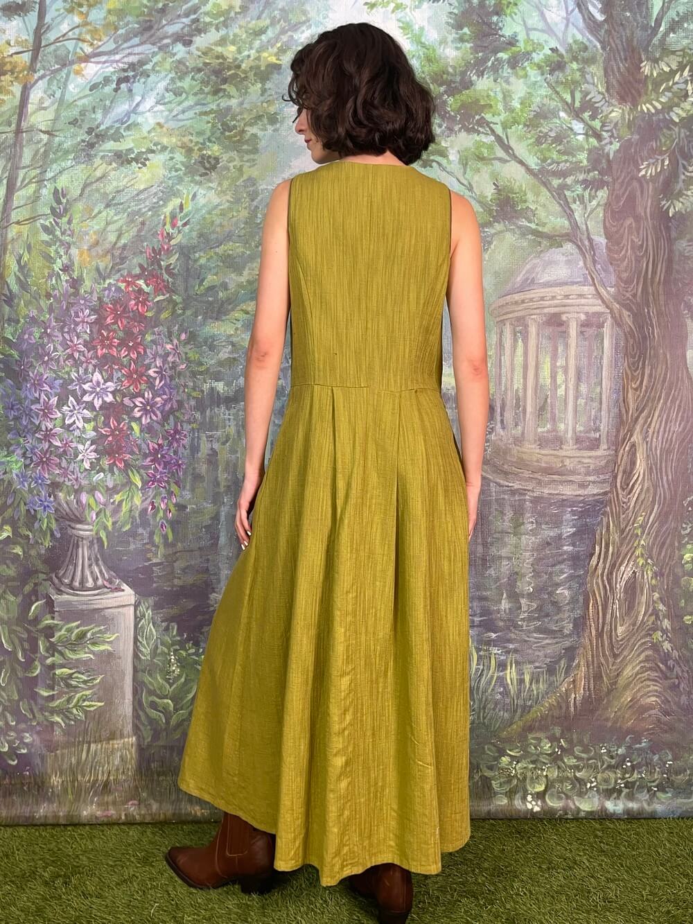 Vintage Austrian Olive Green Button Front Maxi Dress