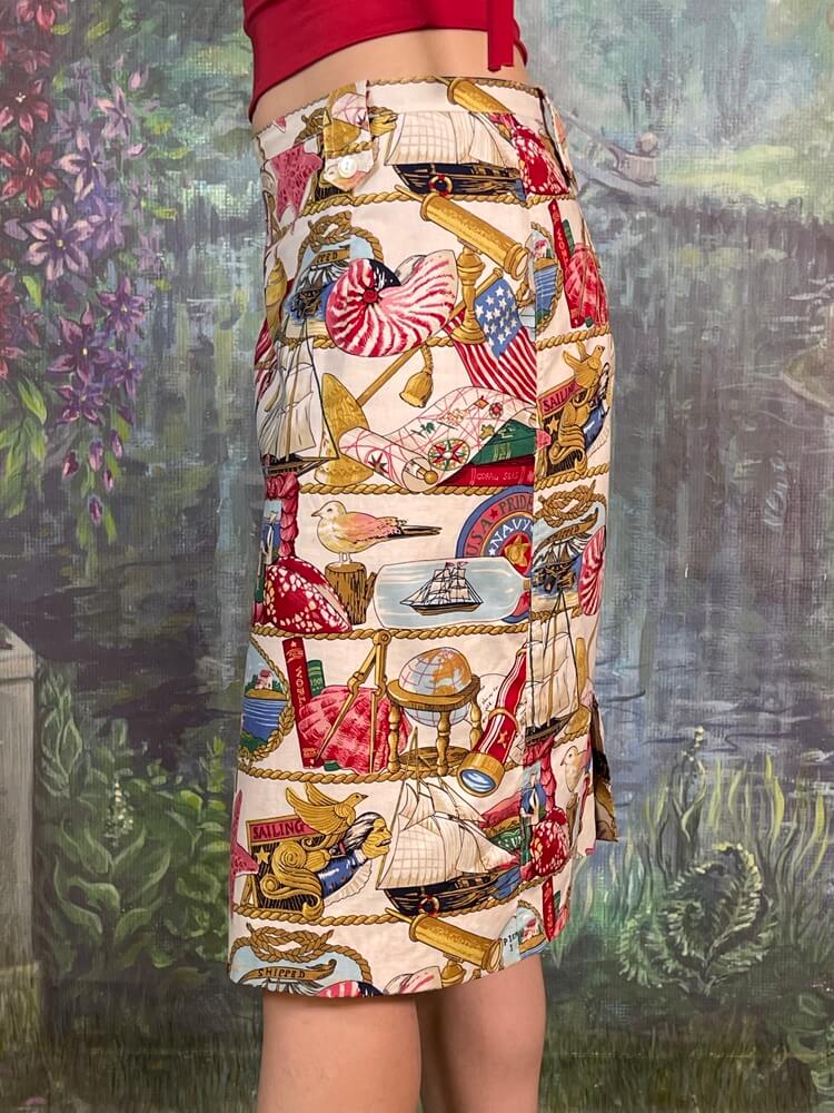 Vintage Nautical Print Pencil Skirt