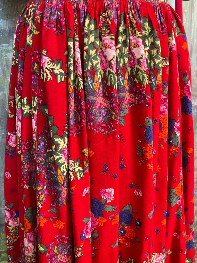 Vintage Red Floral Midi Skirt