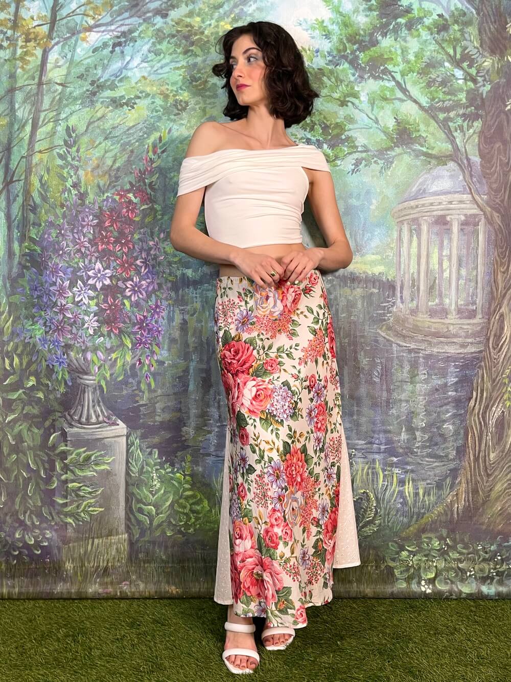 Vintage Silk Romantic Floral Maxi Skirt