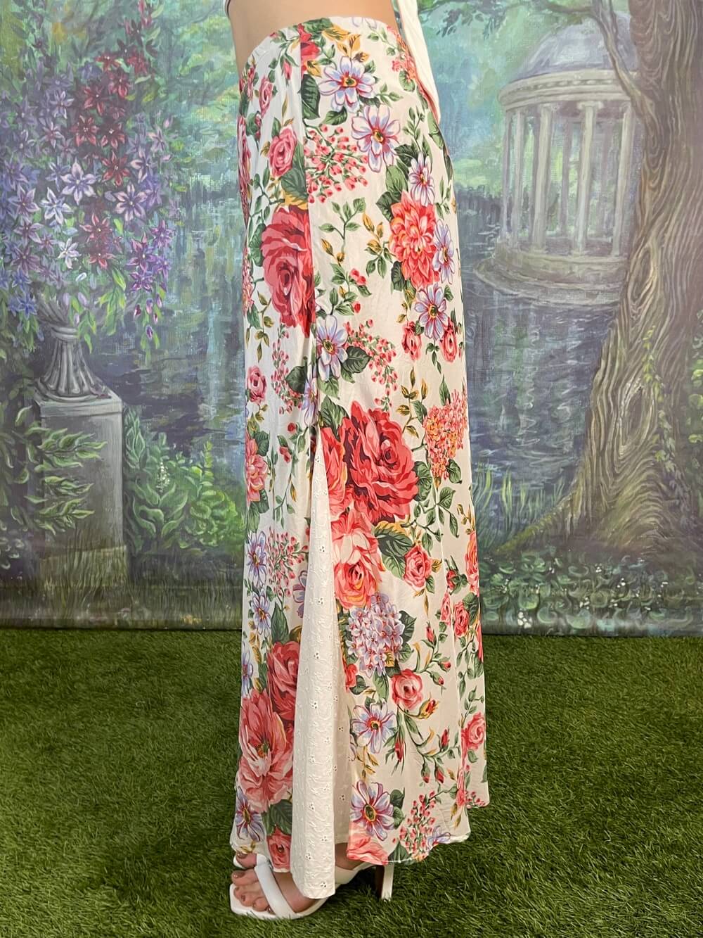Vintage Silk Romantic Floral Maxi Skirt