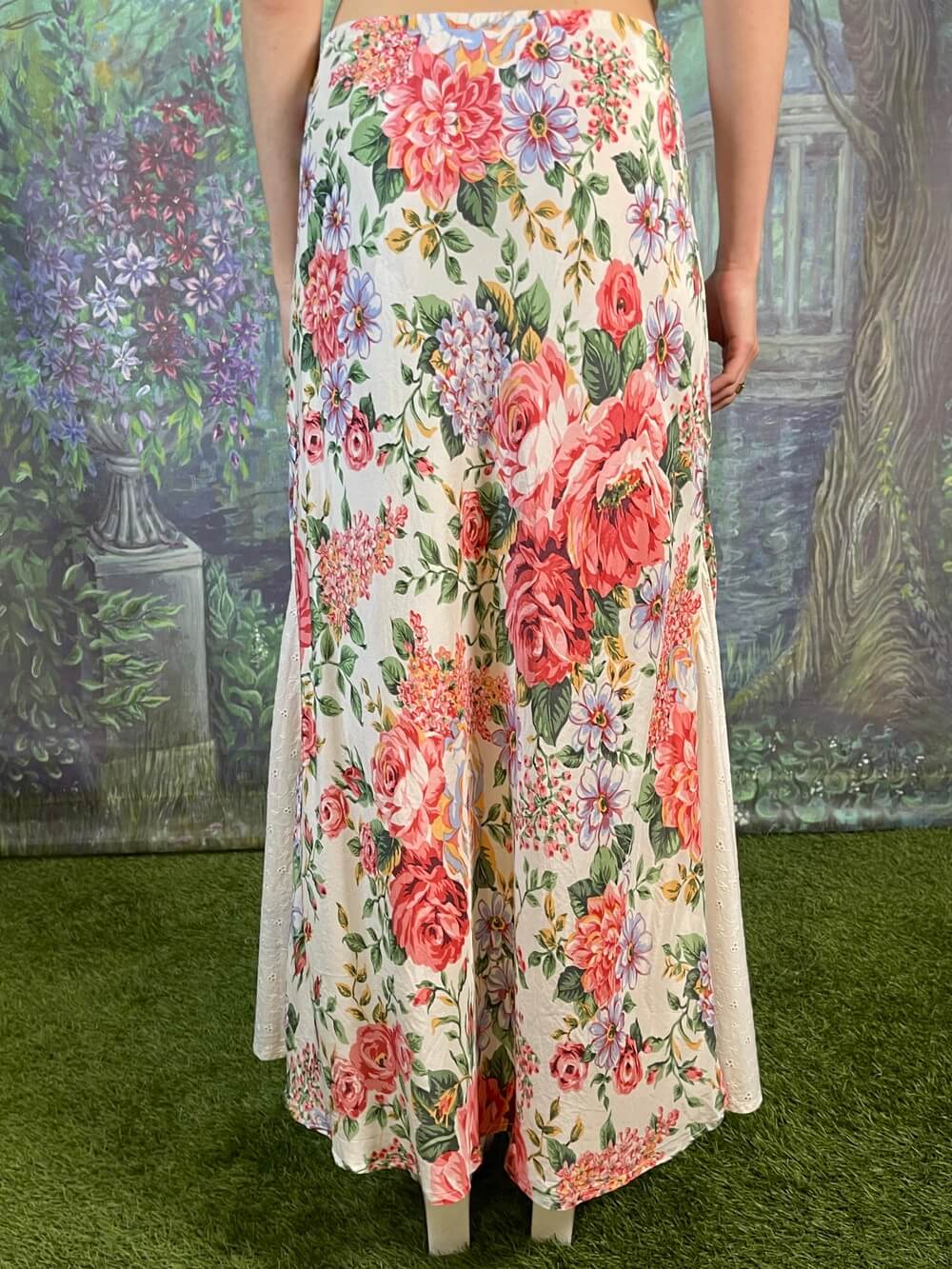 Vintage Silk Romantic Floral Maxi Skirt