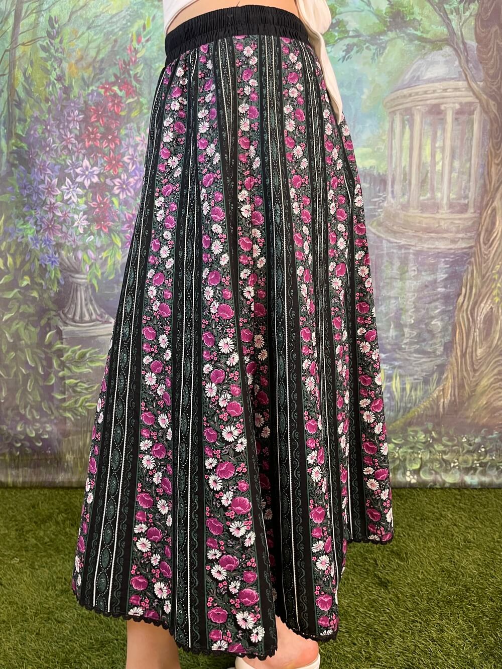 Vintage Austrian Floral Pleated Midi Skirt
