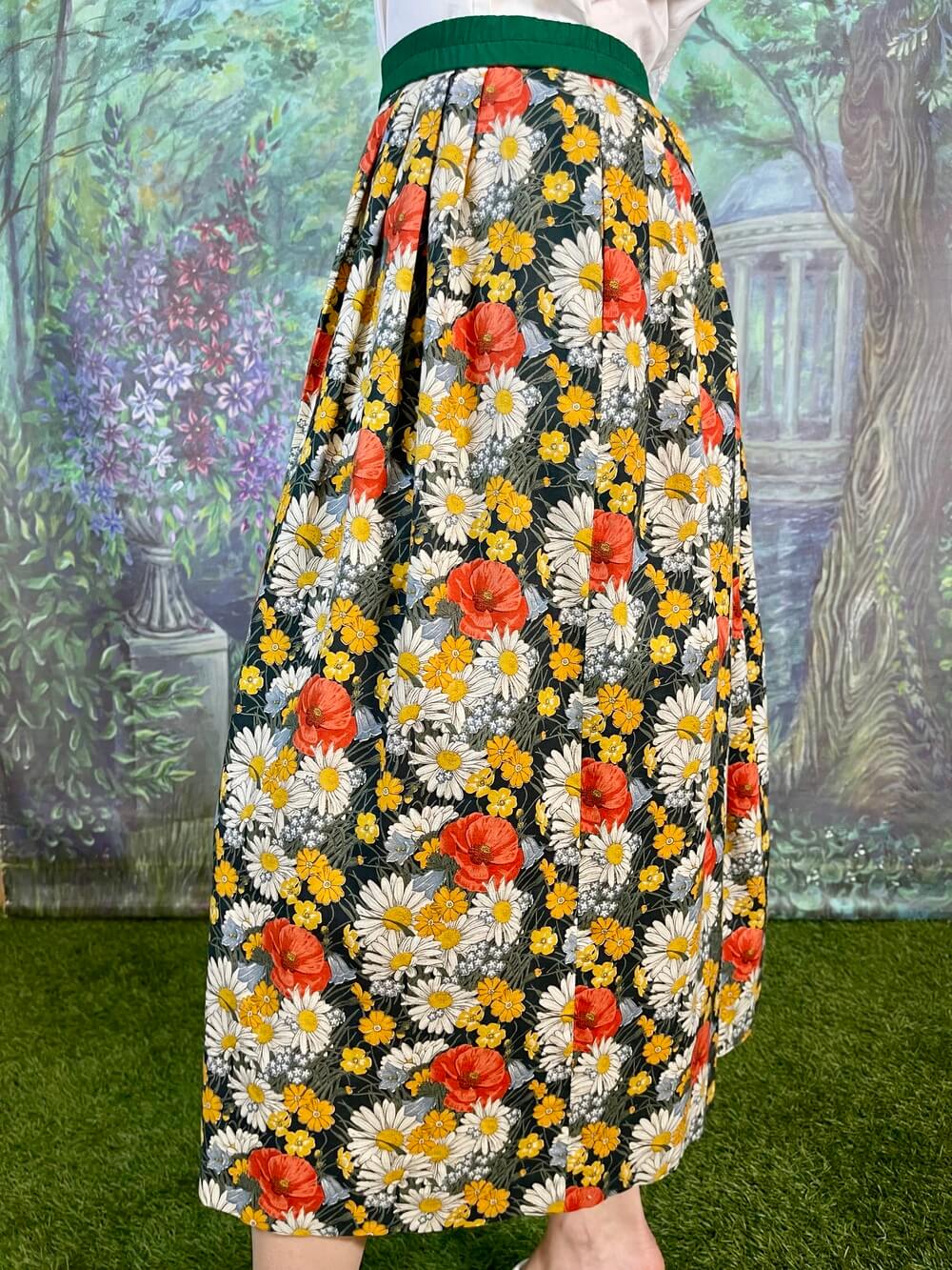 Vintage Austrian Floral Button Front Midi Skirt