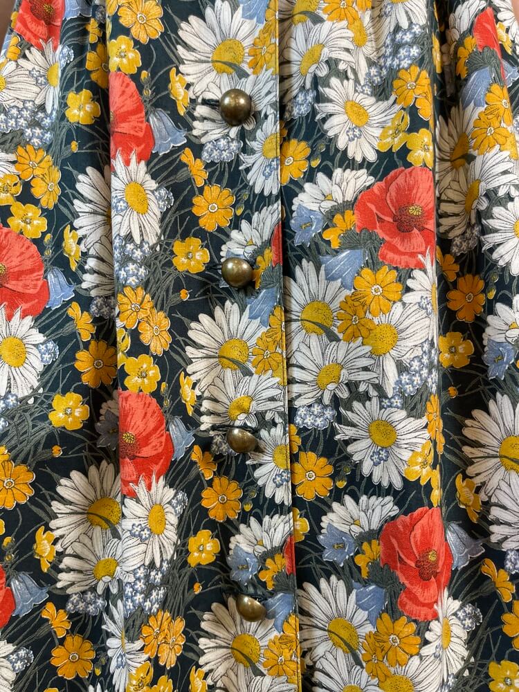 Vintage Austrian Floral Button Front Midi Skirt