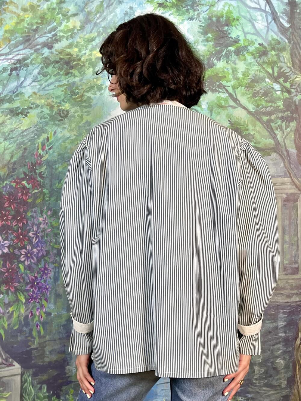 Vintage Austrian Striped Embroidered Bow Blouse