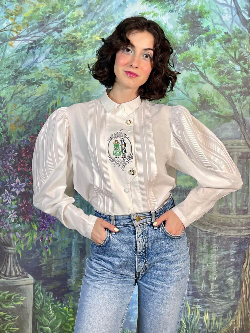 Vintage Austrian Romantic Embroidered Puff Sleeve Blouse