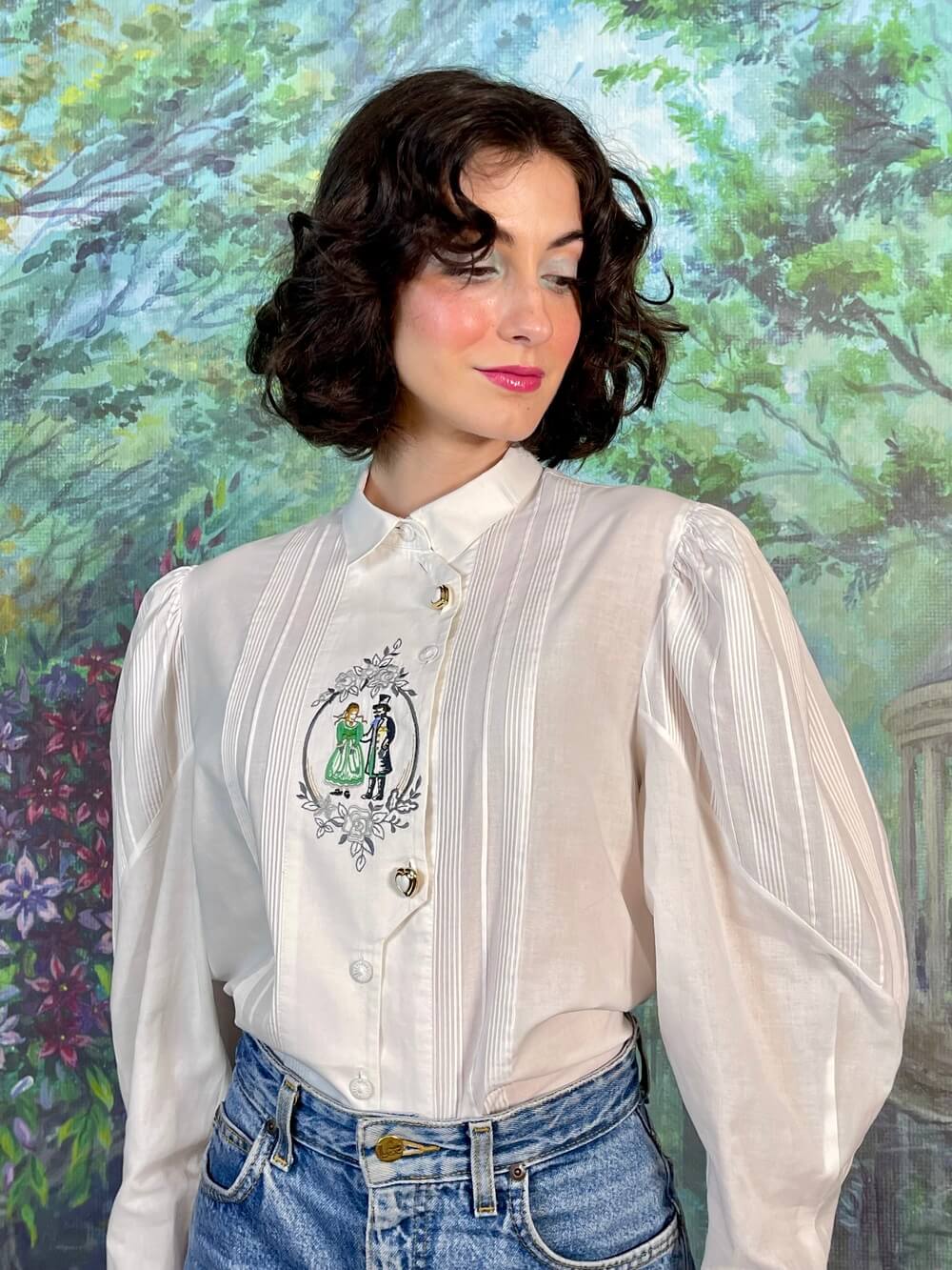 Vintage Austrian Romantic Embroidered Puff Sleeve Blouse